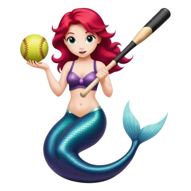 Ariel the mermaid holding a black softball bat in a batting stance sticker