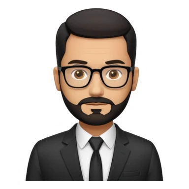 Attractive Hispanic TV host in his mid to late 40s with light brown skin, short straight black hair slicked back with fade on sides, square handsome face with strong jawline, friendly approachable expression, black beard, wearing glasses sticker
