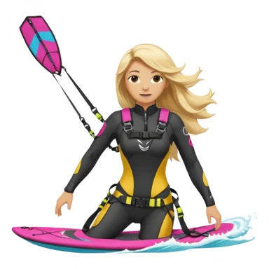Blonde long haired ladie Kitesurfing with harness sticker
