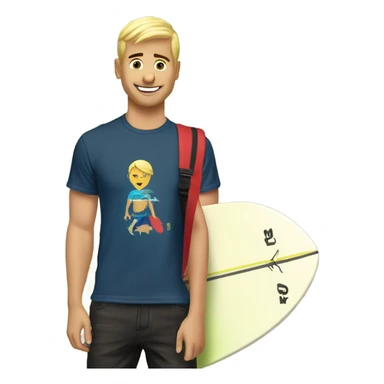 Short hair blond surfer with “love this life” written on his tshirt sticker