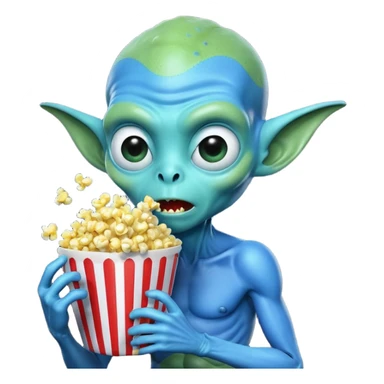 blue alien eating popcorn sticker