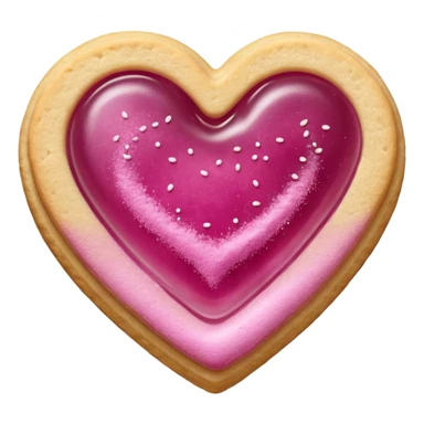 Realistic shortbread cookie in the shape of a heart with light margenta jelly middle filling and sprinkled powder sugar on top. sticker