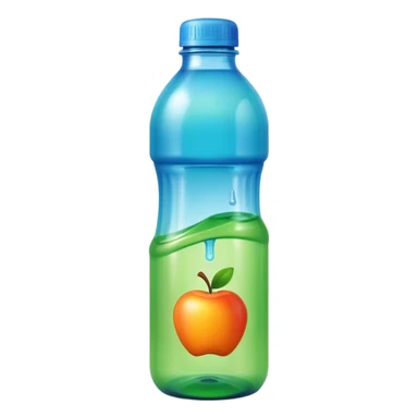 tall plastic bottle with built-in handle and screw cap, partially filled with vibrant-colored liquid (green, blue, or orange), slightly translucent body, smooth curves, clean utilitarian shape, no label, no mop, no surface, closed bottle, apple emoji style, soft lighting, subtle shadows, emoji scale sticker
