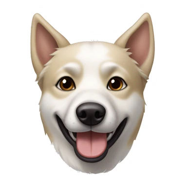 white husky-lab mix dog with completely black and tan and brown fur around his eyes and black/tan ears smiling with tongue out sticker