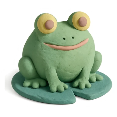 frog sitting on a lily pad in claymation style with visible fingerprints and pastel palette sticker
