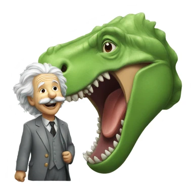 albert einstein happy with dinosour sticker