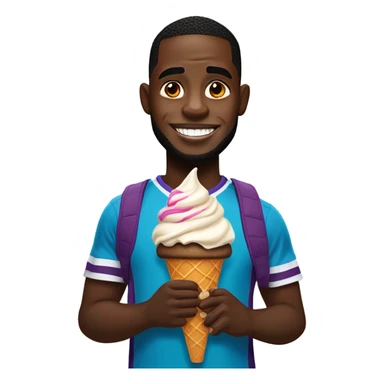 Black guy with Down syndrome wearing Labron James jersey eating icecream sticker
