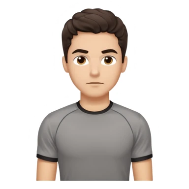 He’s a man with light to medium skin, a defined oval face, full brows, deep-set eyes, and wavy short dark brown tall hair styled with height, sides are trimmed. expression calm and focused relaxed gym training shirt. polished, articulate, and coach vibe. personal development sticker