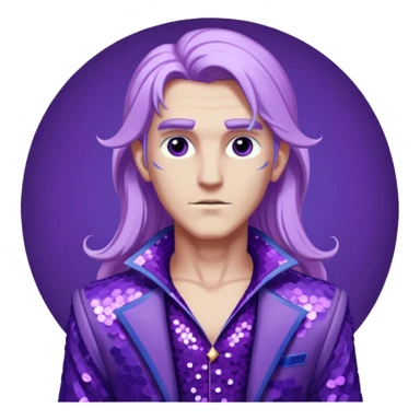 Zeus from Lore Olympus with long lilac hair, purple sequin outfit sticker