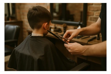 Sartaroshxonada soch olayotgan o'mirin yoshli bola yuzi ko'rinmasin sticker