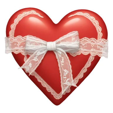 red coquette heart with white lace ribbon sticker