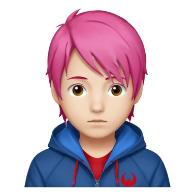 yuiji itadori jjk avec cheveux rose veste bleu capuche rouge sticker