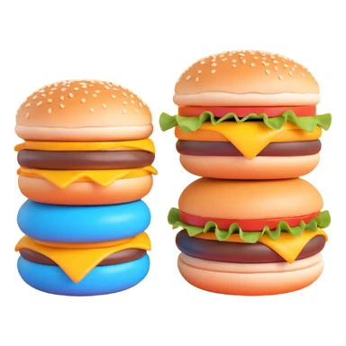 a long blue tongue sticking out between two hamburger buns, looking very funny and mischievous, 3D emoji style sticker