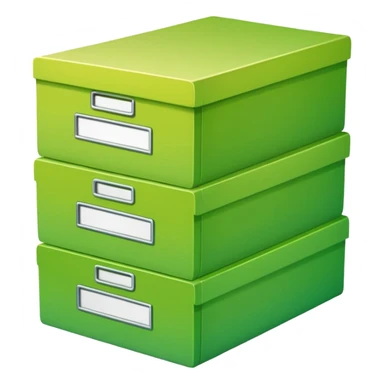 A stack of files from a box, with a gradient in the form of an acid green color. in the style of Airbnb sticker