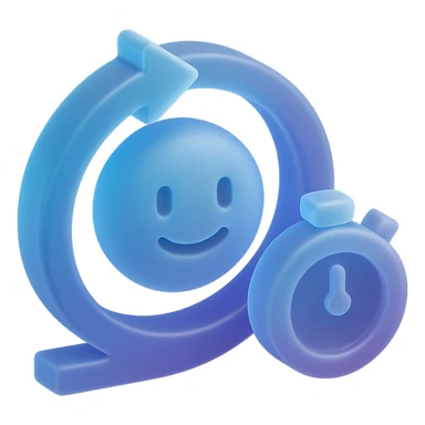 3D emoji in matte glass style with a blue to purple gradient symbolizing fast implementation, agile methodology, and focus on time-to-market. Visualize speed, agility, and efficiency. sticker