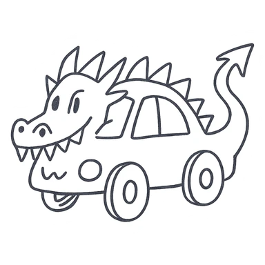 hand-drawn outlined icon of a car inspired by a dragon sticker
