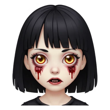 garota zombie com cabelo preto de franja e olhos puxados gótica emoji generator sticker