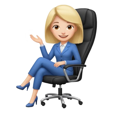 Woman having cartoon faced relaxing in an office chair and smiling sticker