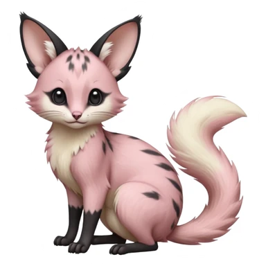 Pastel Pink, black-pointed, soft natural realistic romantic vintage antique divine beautiful elegant pretty precious cute young youthful  Fakémon-Pokémon-opossum-feline-mouse-serval-caracal-chinchilla-Minccino-Cinccino-Meowstic-rodent-hybrid-creature with a big fluffy bushy tail (full body) sticker