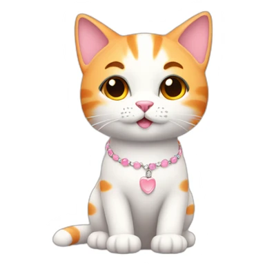 full body white orange cat cute with a small black eyes and a paw pink necklace sticker