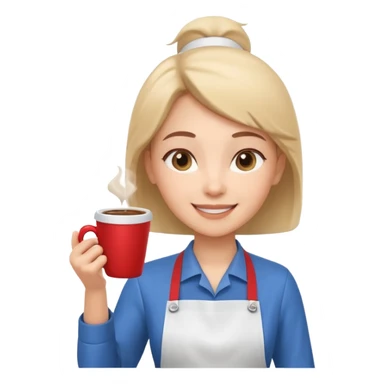 cute barista portrait, head and shoulders only, wearing apron, coffee shop uniform, friendly smile, holding a small coffee cup, 3D cartoon, mobile game icon style, clean background, no text, no watermark
 sticker