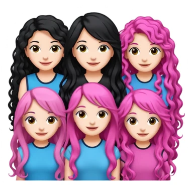 5 girls with 2 is white and had long black hair, but one has black hair and pink extensions, she is white, and one is black and has curly hair and one is Indian black and had black long hair. sticker