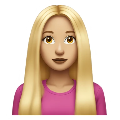 She has long, straight blonde hair, large expressive eyes, and medium height. Her makeup is often colorful, and she tends to wear bright, fun outfits that match her vibrant personality. sticker