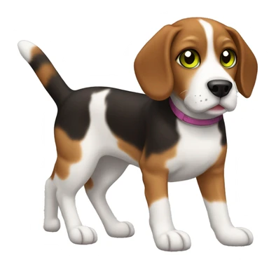 Dark brown tabby cat with brown-green eyes & tricolor beagle dog sticker