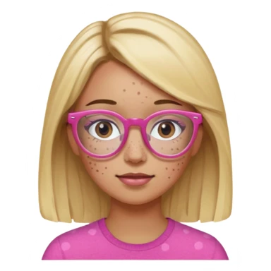 Innocent blonde woman with black eyes and light  brown skin and pink glasses and freckles  sticker
