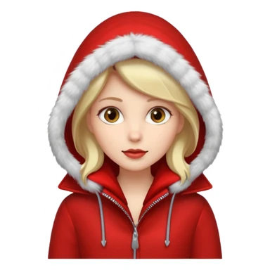 red winter coat for women with a hood sticker