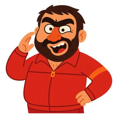 Recep İvedik, Turkish comedy icon, big eyebrows, thick mustache, red tracksuit, making a funny face, vibrant toon style sticker