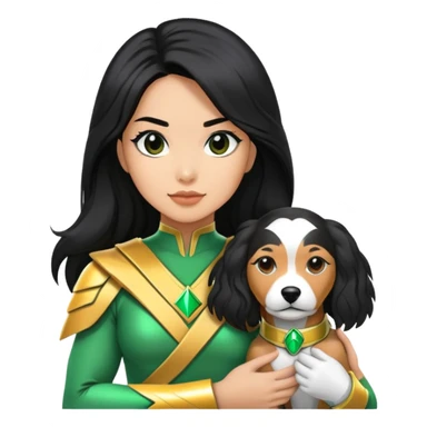 green power ranger wasian woman with long black hair and a cockapoo dog sticker