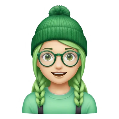 green skinned toned girl with braces glasses and a side part with a beanie sticker