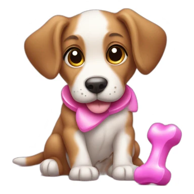 puppy with pink toy bone sit sticker