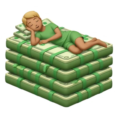 happy person napping on mattress of money sticker
