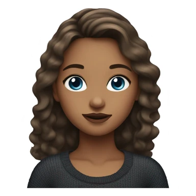 girl with latina makeup, long brown hair with surfer waves, blue eyes, wearing a black sweater. sticker