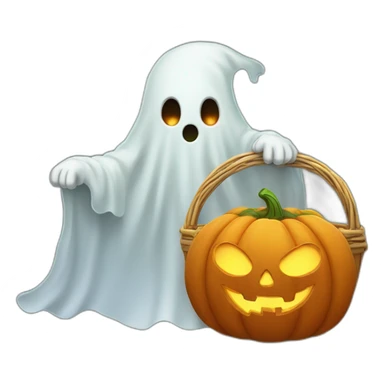 Halloween ghost with trick or treat pumpkin basket  sticker