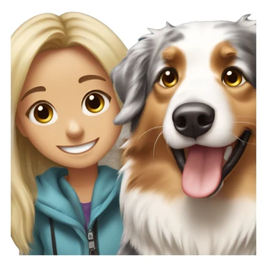 Happy australian shepherd with blonde girl sticker