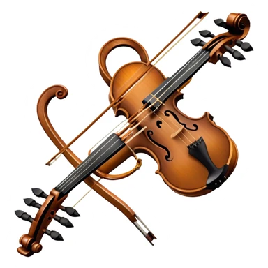 Create a refined and elegant emoji representing a bow crafted by Antonio Stradivari. The design should feature a beautifully detailed bow with intricate woodwork and fine metal fittings, emphasizing its craftsmanship. Include subtle elements like a hint of violin or viola strings to reflect its use. Use classic colors like dark wood brown, gold accents, and silver to convey the luxury and artistry of the bow. The background should be transparent. sticker