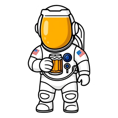 a full astronaut space suit with a pint of delicious beer inside it instead of a human, the glass of beer visible through the helmet sticker