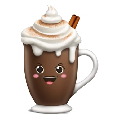 Decorated Christmas mug of hot chocolate with whipped cream and cinnamon sticker