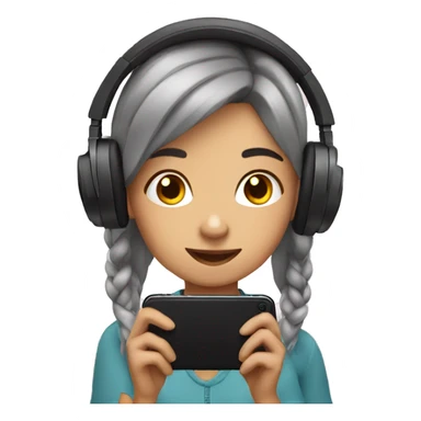 girl watching a video on a smartphone with headphones sticker