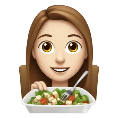 White girl Brown hair blue eyes freackles eating Tofu salad with fork sticker