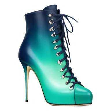 Realistic isolated front top view of a pair of light teal,green,navy blue ombre Jimmy Choo stiletto high heel boots. sticker