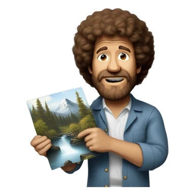 bob ross holding painting and crying sticker