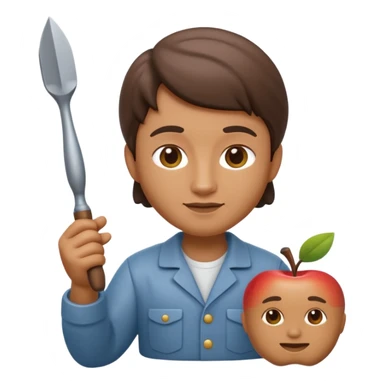 Apple Memoji-style 3D emoji of a sculptor with a small statue and chisel, smooth gradients, rounded edges, no background.during sculpting sticker