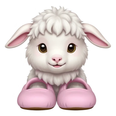 a baby goat emoji wearing pastel pink chunky slippers sticker