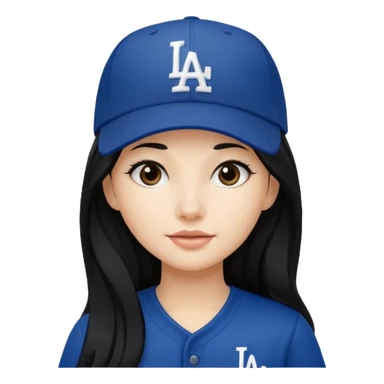 Can you make an emoji of a girl with fair skin with black long hair wearing an LA dodger hat. Only include her head not body  sticker