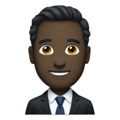 a white bold man in a black suit wearing a dark blue shirt and a black ties sticker