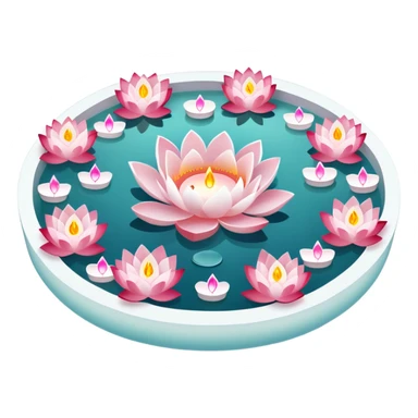 A white pool with lotus flowers and tea lights floating on water sticker